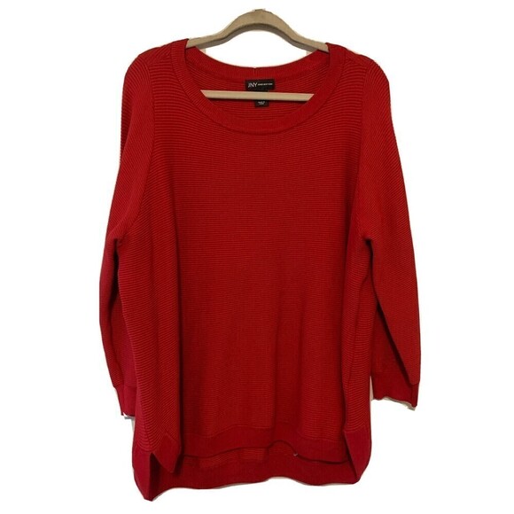 Jones New York Womens Plus Size 2X Red Ribbed Rayon Blend Pullover Sweater - Picture 1 of 6